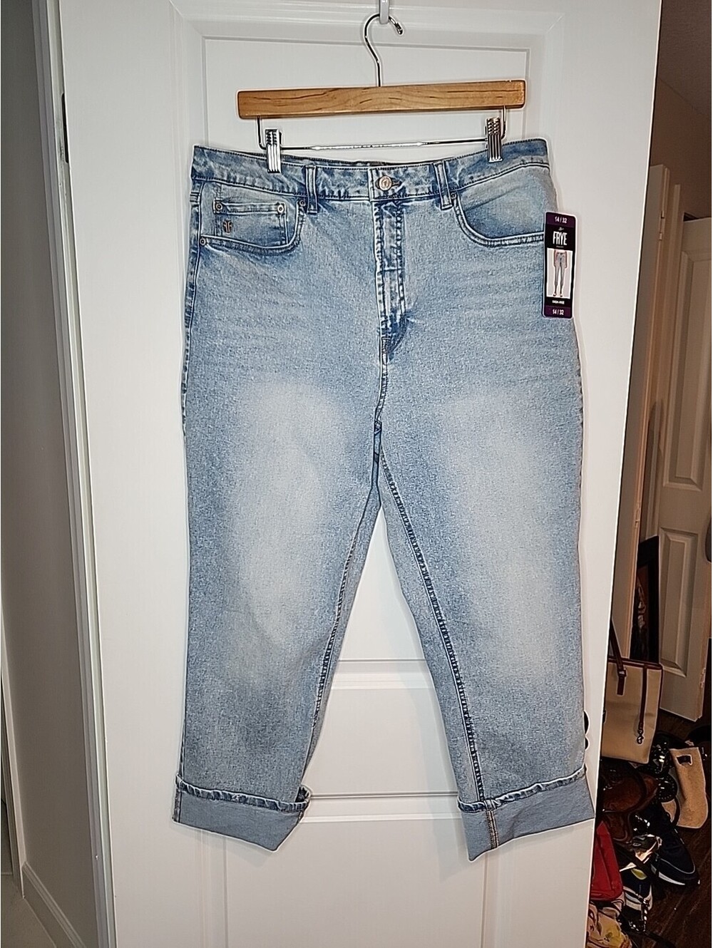 Frye High-Rise Stevie Wash Jeans Women's Sz 14 32" Light Blue Stretch Cuff